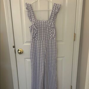 Lilac Gingham Ruffle-Strap Jumpsuit
